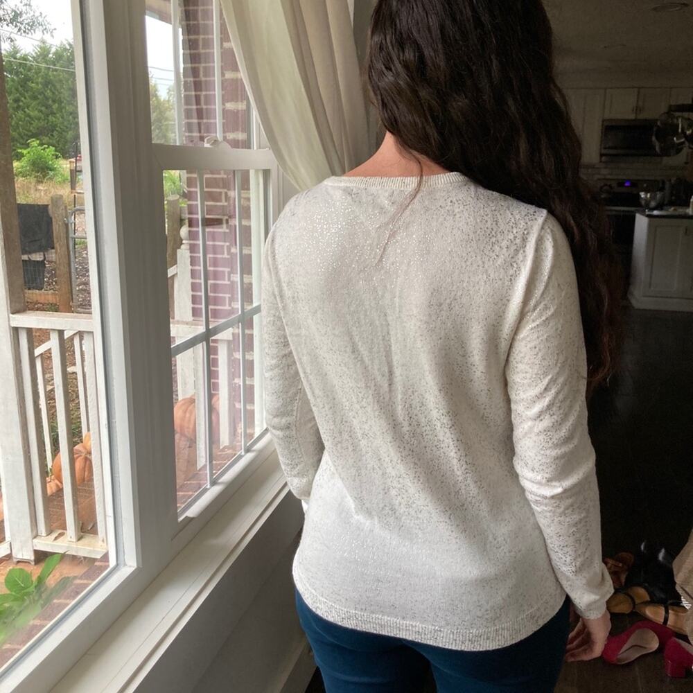 Calvin Klein Cream Cardigan W/Silver Speckles, S - Picture 3 of 5